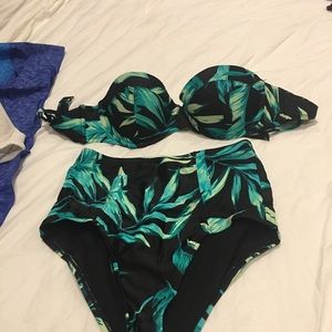 Green and black high waist bathing suit